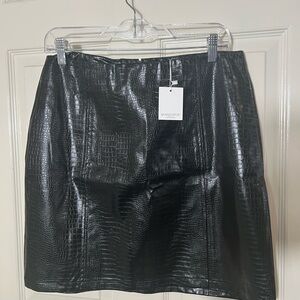 Mango Black Croc-Embossed Mini Skirt